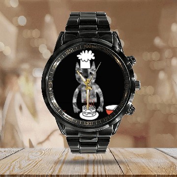 Discover Cat in a Chef Hat Baking a Cake Calendar Steel Band Watch