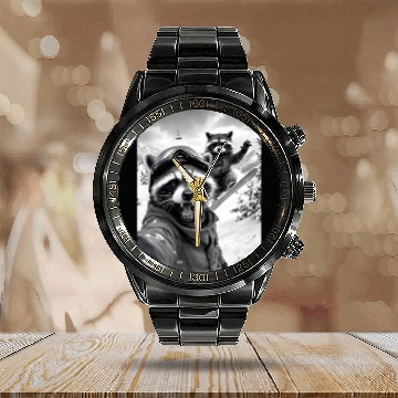 Discover Feral Racoon Ice Cream Raccoon Selfie Calendar Steel Band Watch