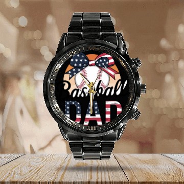 Discover Patriotic Baseball Dad Bow Design For Proud Calendar Steel Band Watch