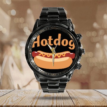 Discover Hotdog Love in black and white look Calendar Steel Band Watch