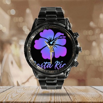 Discover Costa Rica Hibiscus Calendar Steel Band Watch
