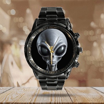 Discover Real Small Grey Alien Extraterrestrial Calendar Steel Band Watch