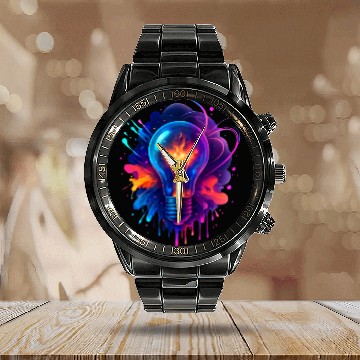 Discover Creative Light Bulb with Neon Splash Calendar Steel Band Watch