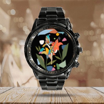 Discover Colorful Hummingbird with Flower - Colorful Nature Calendar Steel Band Watch