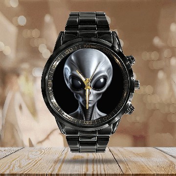 Discover Real Grey Alien with a big head Calendar Steel Band Watch