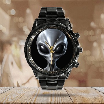 Discover Scary Small Grey Alien Extraterrestrial Calendar Steel Band Watch