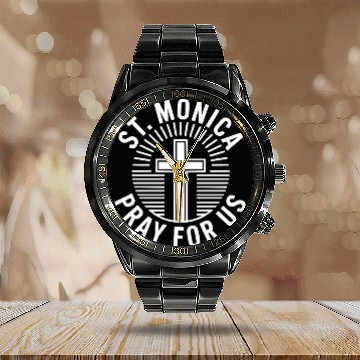 Discover St. Monica Pray for Us Catholic Patronage Prayer Calendar Steel Band Watch