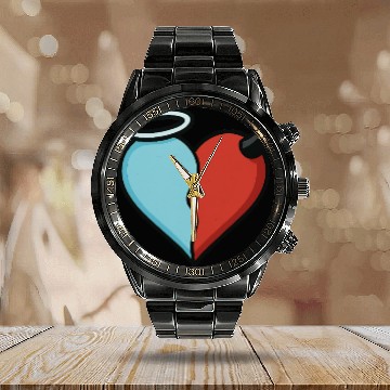 Discover Divided Heart Good and Evil Contrast Angel, Devil Calendar Steel Band Watch