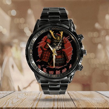 Discover Samurai Cat Warrior – Japanese Red Sun Armor Art Calendar Steel Band Watch