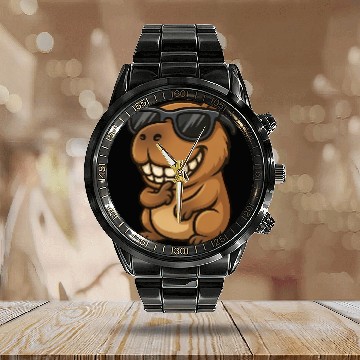 Discover Cool capybara guinea pig sunglasses smile Calendar Steel Band Watch