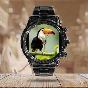 Discover Tropical Toucan Calendar Steel Band Watch