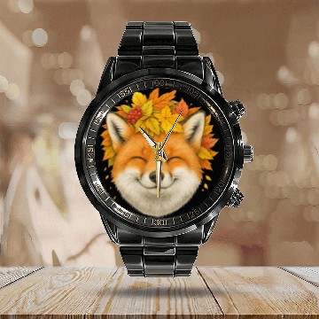 Discover Autumn Fox Smile Calendar Steel Band Watch