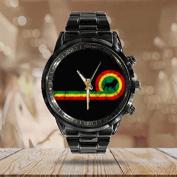 Discover Lion Of Judah On Rastafarian Flag For Rasta And Calendar Steel Band Watch