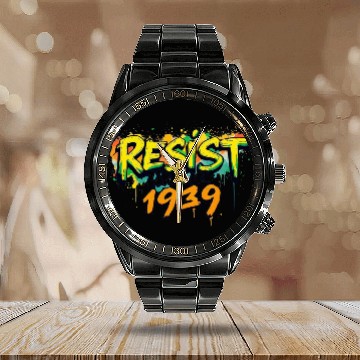 Discover RESIST like it's 1939 (graffiti) Calendar Steel Band Watch