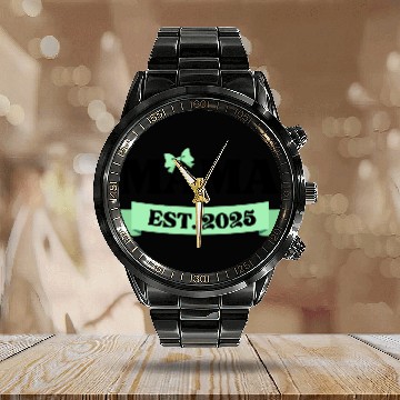 Discover Mama Est. 2025 - Light Green Bow Maternity Design Calendar Steel Band Watch