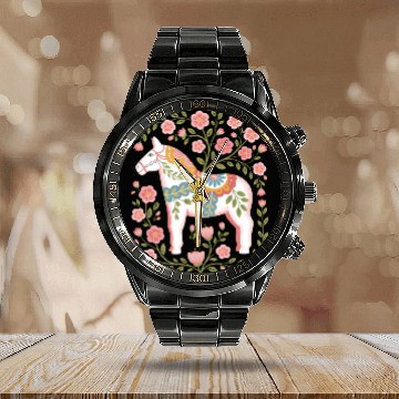 Discover Swedish Spring Dala Horse Floral Art Calendar Steel Band Watch