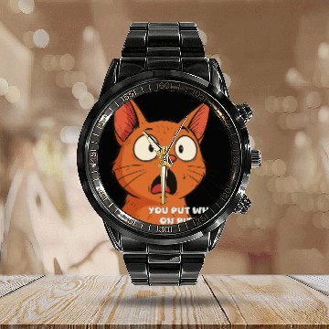 Discover Funny Shocked Cat Meme Calendar Steel Band Watch