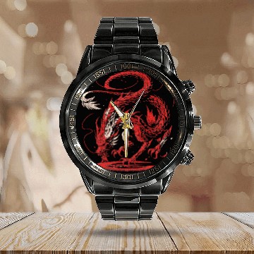 Discover Ethereal Red Dragon Tattoo Design Calendar Steel Band Watch