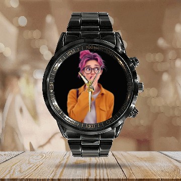 Discover Surprised AI woman Calendar Steel Band Watch