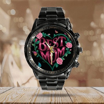 Discover Trendy Best Mom Ever, Mother's Day Heart Floral Calendar Steel Band Watch