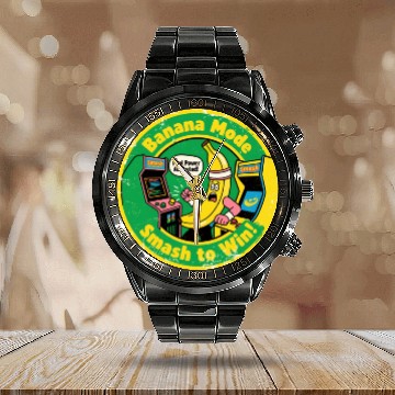 Discover Funny Banana Gamer Smash to Win Banana Mode Calendar Steel Band Watch