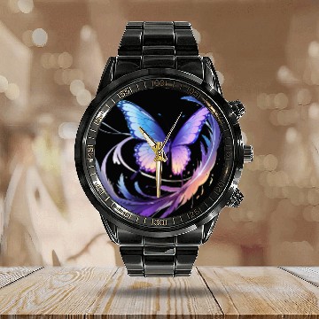 Discover Spectrum Wings – Abstract Floral Butterfly Design Calendar Steel Band Watch