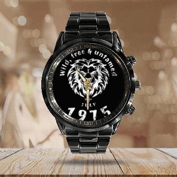 Discover 50th birthday Wild, free & untamed since 07/1975 Calendar Steel Band Watch