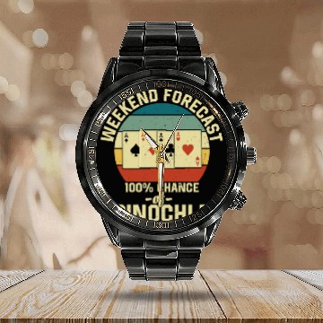 Discover Weekend Forecast Pinochle Calendar Steel Band Watch