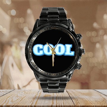 Discover COOL Ice Blue Bold Text Calendar Steel Band Watch
