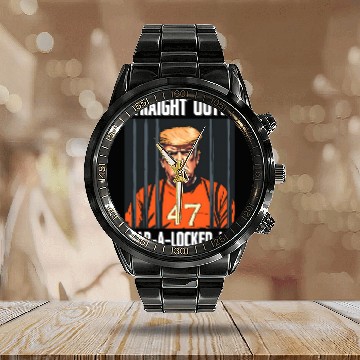 Discover Anti-Trump Funny Straight Outta Mar-A-Locked Up Calendar Steel Band Watch