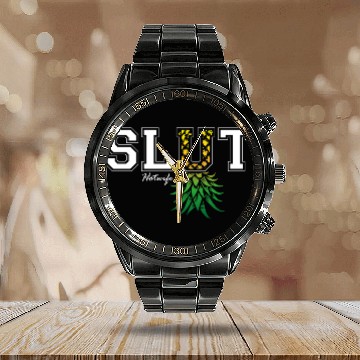 Discover Upside Down Pineapple Hotwife Swinger Open Calendar Steel Band Watch