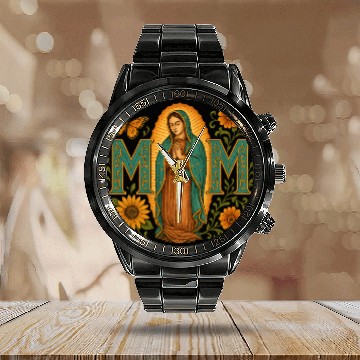 Discover Mexican Mom Mexican Heritage Virgen De Guadalupe Calendar Steel Band Watch