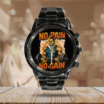 Discover No Pain No Gain – Graffiti Gym Power Calendar Steel Band Watch