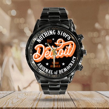 Discover Detroit - Nothing Stops Detroit Calendar Steel Band Watch