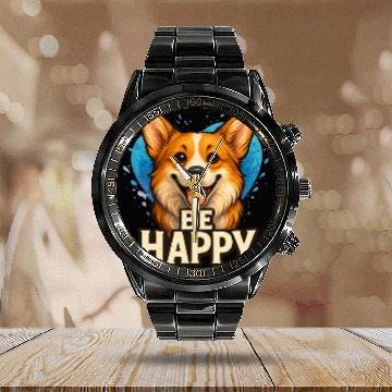 Discover Happy Corgi with Colorful Heart- Dog lover design Calendar Steel Band Watch