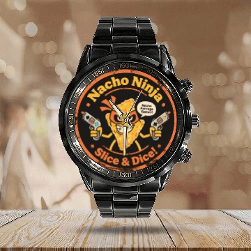 Discover Vintage Style Nacho Chip with Light Guns Gamer Calendar Steel Band Watch