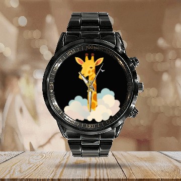 Discover Gentle Giraffe Above the Clouds – Dreamy Motif Calendar Steel Band Watch