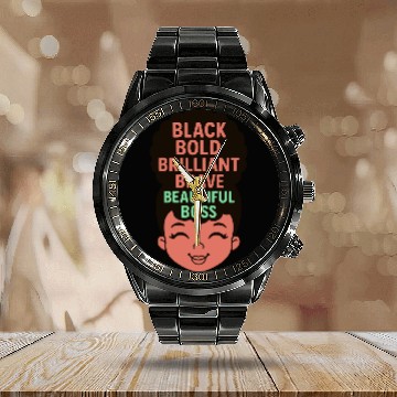 Discover Black Bold Brilliant Beautiful Black Girl Calendar Steel Band Watch