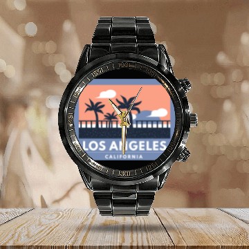 Discover Los Angeles California Retro Skyline Design Calendar Steel Band Watch