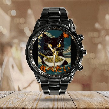 Discover Cat Ramen Japanese Graphic Art Kawaii Kitty Anime Calendar Steel Band Watch