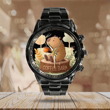 Discover Capybara - Coffeebar Calendar Steel Band Watch