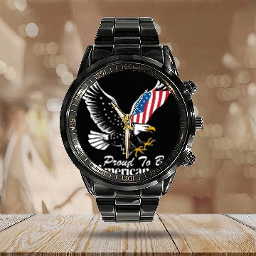 Discover Proud To Be American Eagle Flag Calendar Steel Band Watch