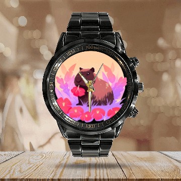 Discover Blooming Capybara Joy Calendar Steel Band Watch
