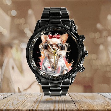 Discover Bling Chihuahua Calendar Steel Band Watch