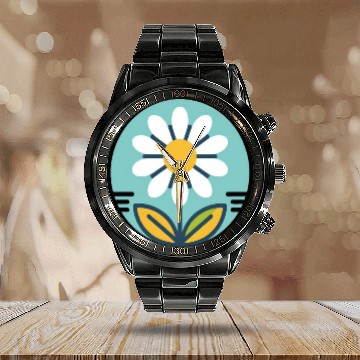 Discover Whimsical Daisy Floral Design for Casual Wear Calendar Steel Band Watch