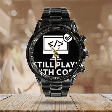 Discover Still Plays with Code Gift for Programmer Calendar Steel Band Watch