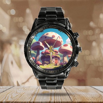 Discover Life Beneath the Mushrooms Calendar Steel Band Watch