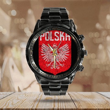 Discover Polish American Flag Poland Polska Racing Calendar Steel Band Watch