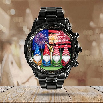 Discover Patriotic Gnomes Fireworks American Flag Calendar Steel Band Watch