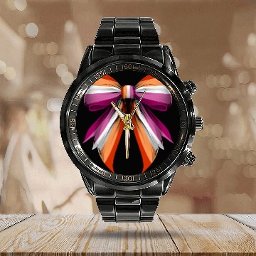 Discover Coquette Bow Lesbian Pride Flag LGBTQ Calendar Steel Band Watch